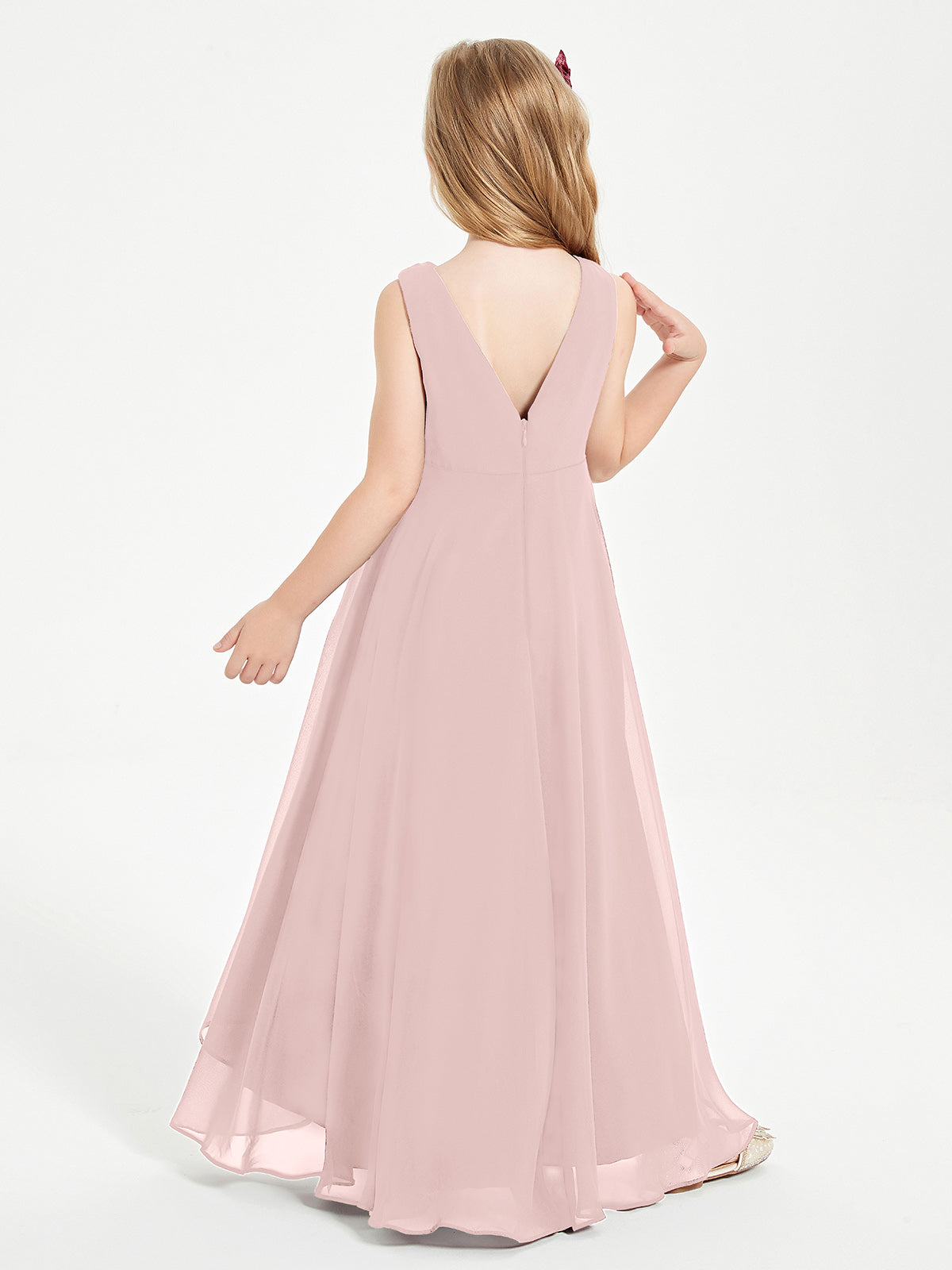 Modern Asymmetrical Cowl Neck Junior Bridesmaid Dresses Dusty Rose